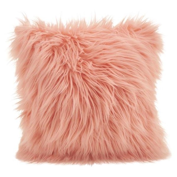 Saro Lifestyle SARO 802.RS18S 18 in. Square Faux Fur Long Hair Poly Filled Throw Pillow  Rose 802.RS18S